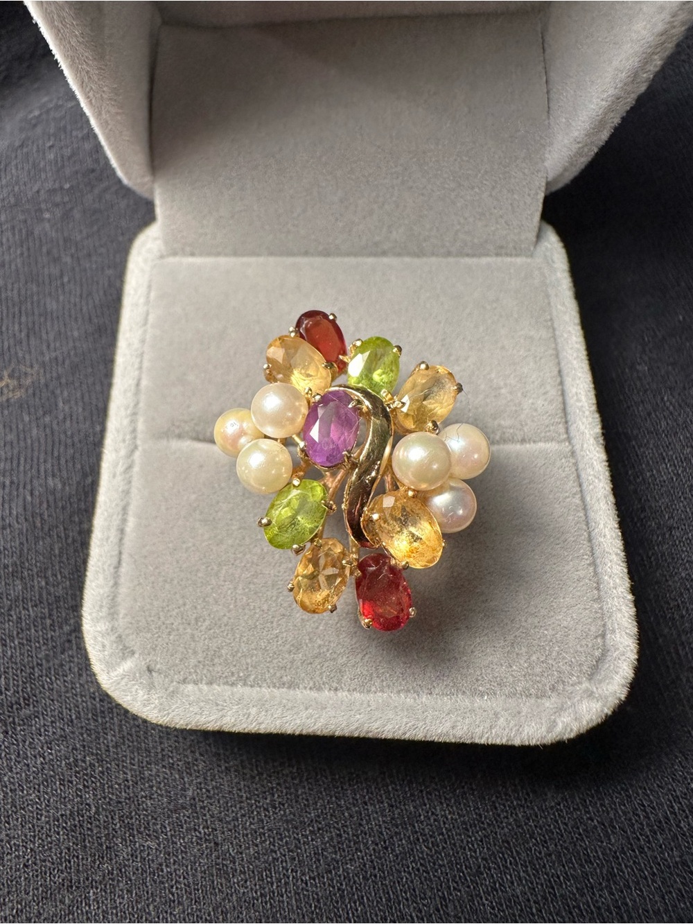 Kay Jewelers Multicolor Gemstone and Pearl Floral Cocktail Ring
